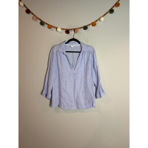 Sigrid Olsen light blue linen collared top